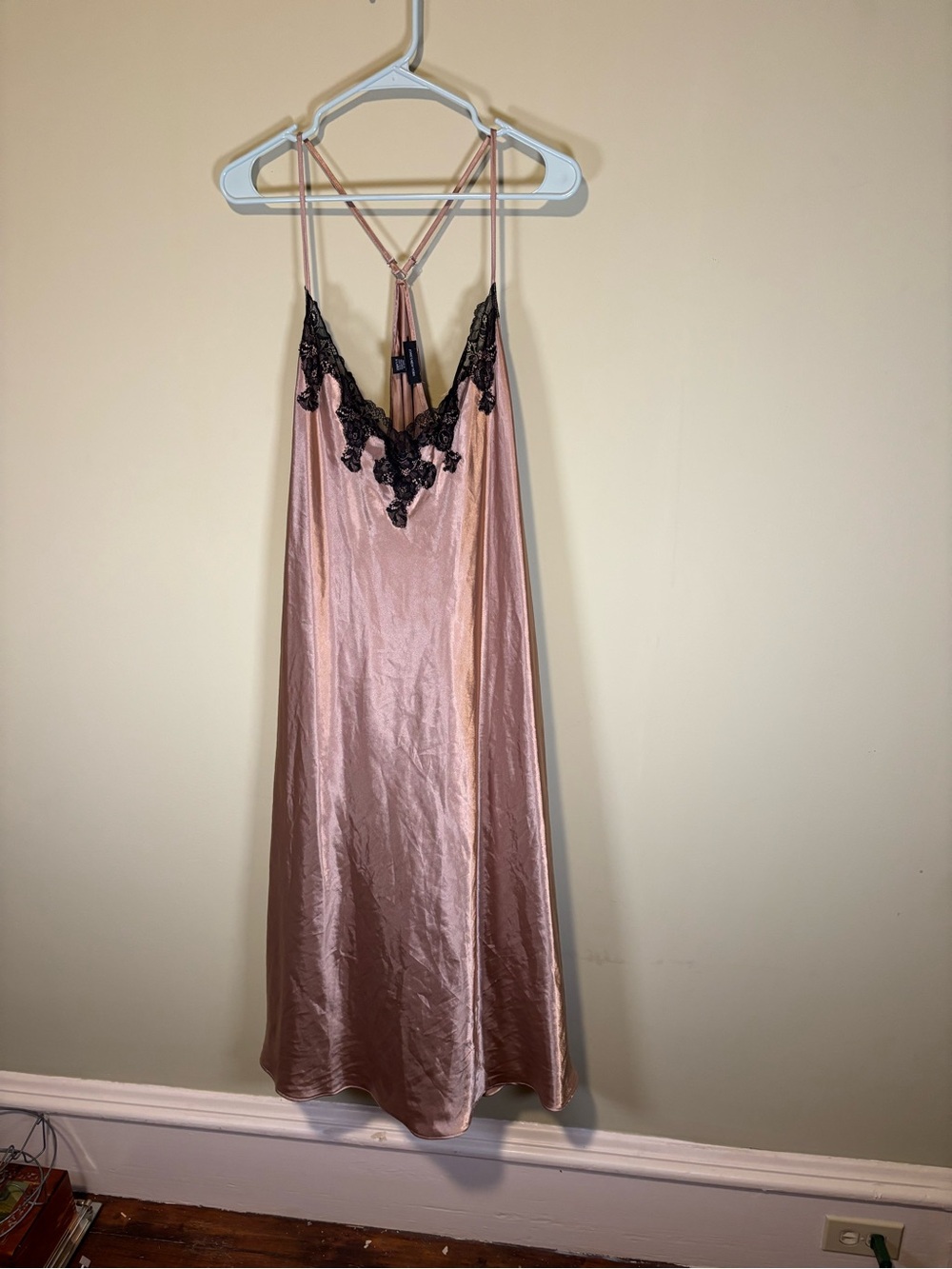 Gold Satin Lace Trim Chemise Slip Dress